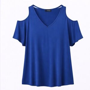 Elegant Royal Blue Cold Shoulder Blouse
